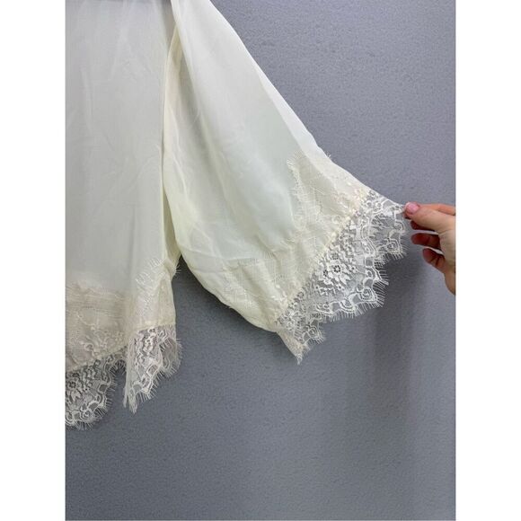 NWT Cézanne Womens Cream Lace Trim Sheer Negligee Kimono Cardigan Top One Size - Picture 4 of 8